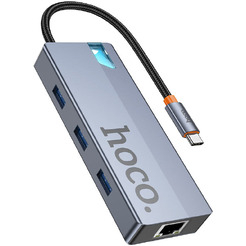 Док-станция для ноутбука Hoco HB51 6в1 Type-C - HDTV+RJ45+PD+USB3.0x3 (глубокий космический серый)