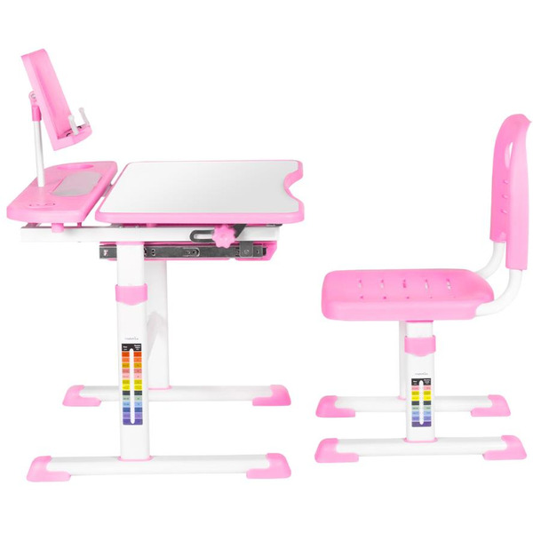 Парта+стул Anatomica Avgusta с выдвижным ящиком и подставкой (белый/розовый)