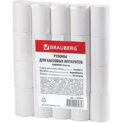 Чековая лента BRAUBERG 110879  57мм(диаметр 37мм, длина 20м, втулка 12мм), 20 шт.