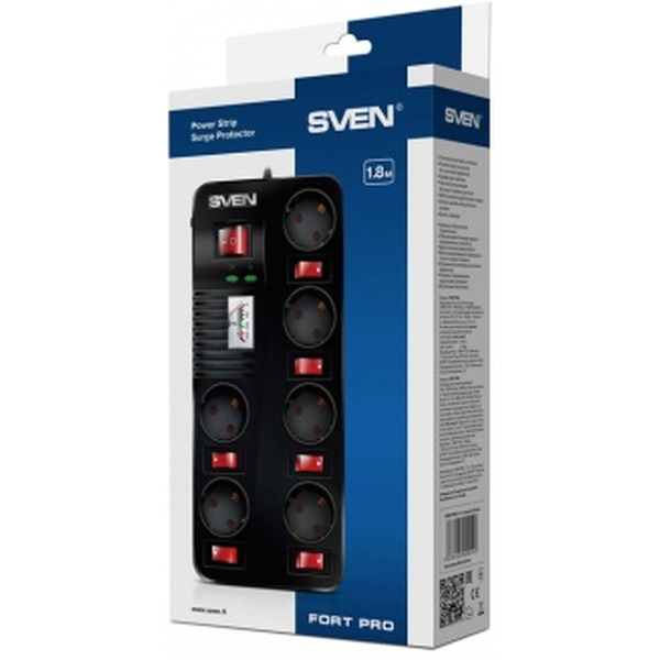 Сетевой фильтр SVEN Fort Pro (черный, 1.8 м)