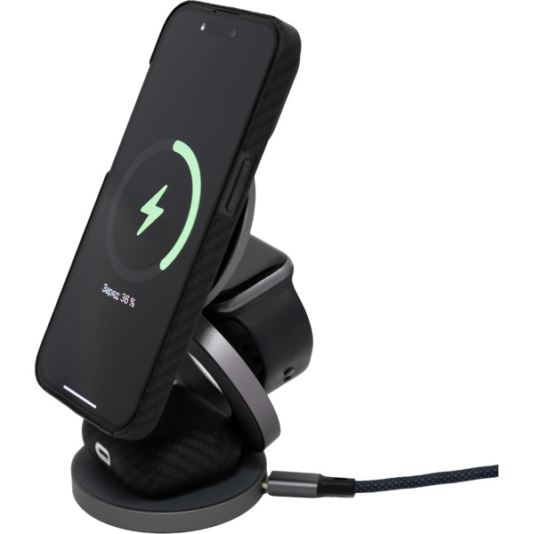 Беспроводное зарядное Magssory Disc Signature Edition 3 в 1 для Apple WCH033 (темно-серый)