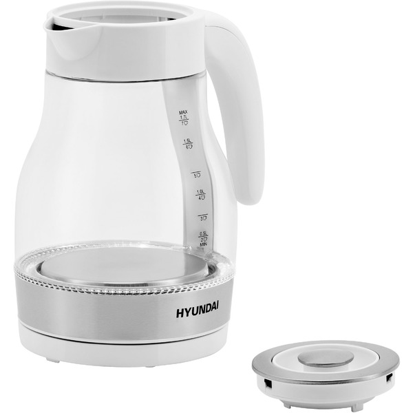 Электрический чайник Hyundai HYK-G3802 белый/серебристый (стекло)