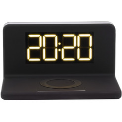 Часы-будильник с быстрой беспроводной зарядкой и ночником EVOLUTION QWC-101 (черный)