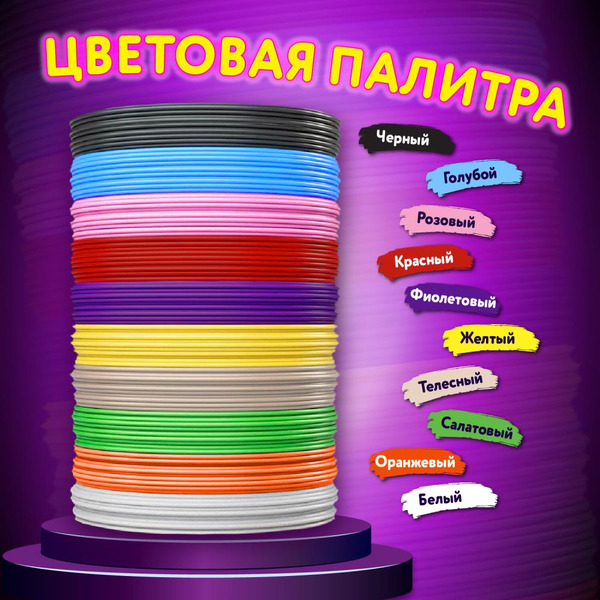 PLA-пластик для 3D-ручки BRAUBERG 665189 (100 метров (10 цветов х 10 м))