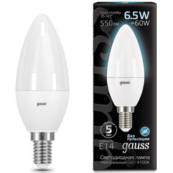 Лампа Gauss Свеча 6.5W 550lm 4100К E14