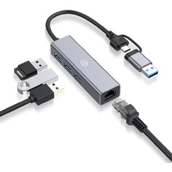 Разветвитель USB-C + USB-A Digma DHUB-LAN-4port