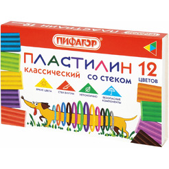 Пластилин классический "Веселая такса" 12 цв. ПИФАГОР 106675