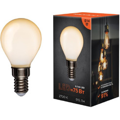 Лампа филаментная REXANT 604-133 Шарик GL45 9,5Вт 915Лм 2700K E14 матовая колба