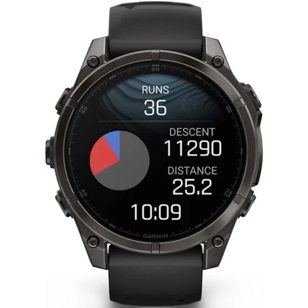 Умные часы Garmin Fenix 8 Sapphire, Titanium 47мм (угольно-черный DLC, пепельно-черный силиконовый ремешок)