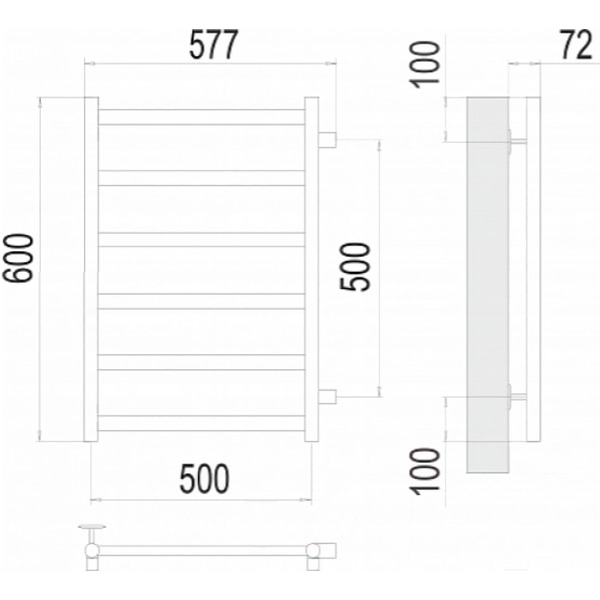 Полотенцесушитель TERMINUS Аврора П6 500x600 бп (хром)