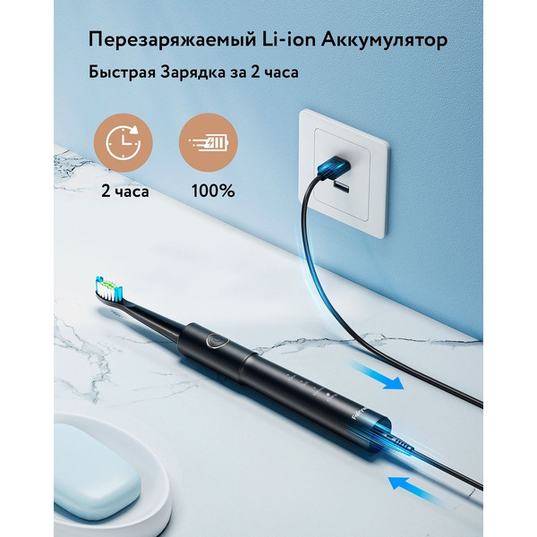 Электрическая зубная щетка Fairywill E11 (черный, 8 насадок + чехол)