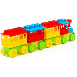 Конструктор Полесье 2051 Паровоз с тремя вагонами