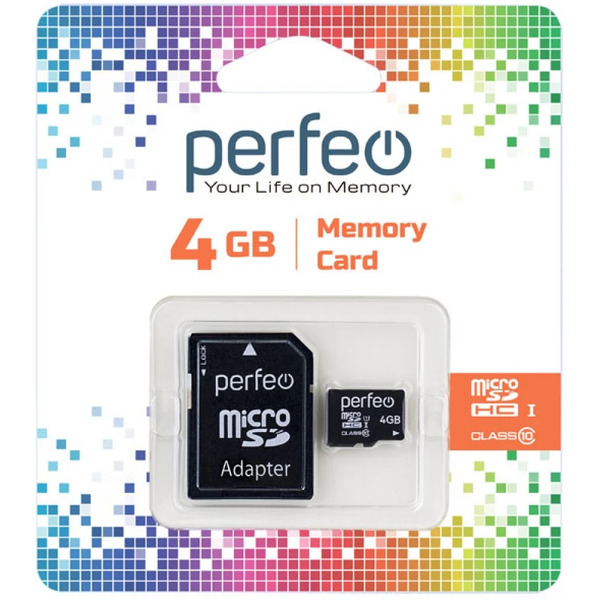 Карта памяти Perfeo PF4GMCSH10A microSDHC 4GB (с адаптером)