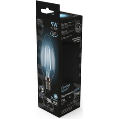 Лампа светодиодная филаментная GAUSS C37 9W 4100K E14