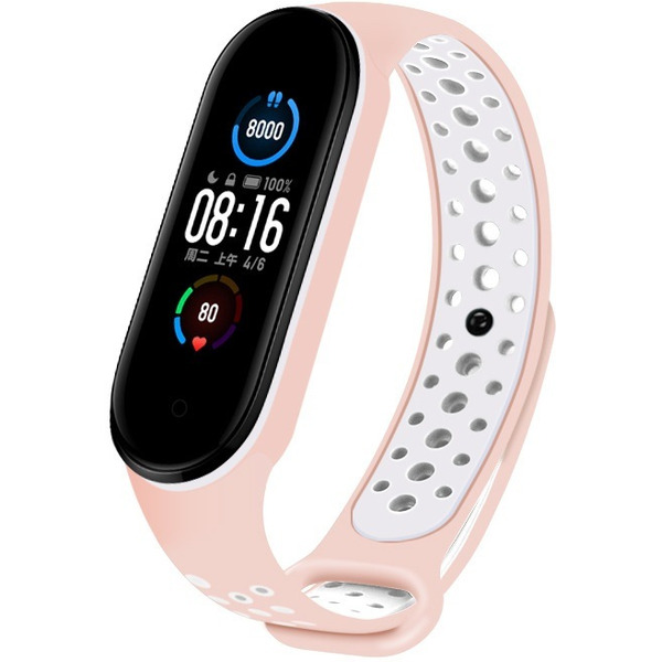 Ремешок Bingo Sport для Xiaomi Mi Band 5/6 Персиковый с белым