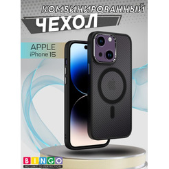 Бампер BINGO Metal Magnetic Carbon для APPLE iPhone 15 черный