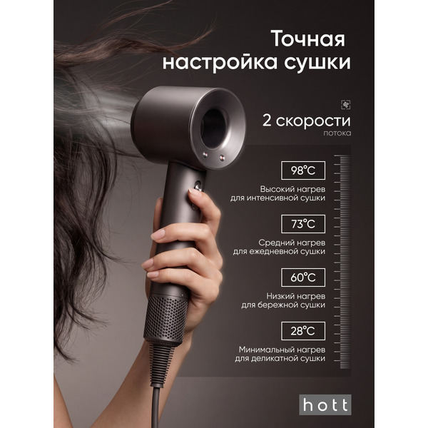 Фен Hott HTHD02-5GR (графит)