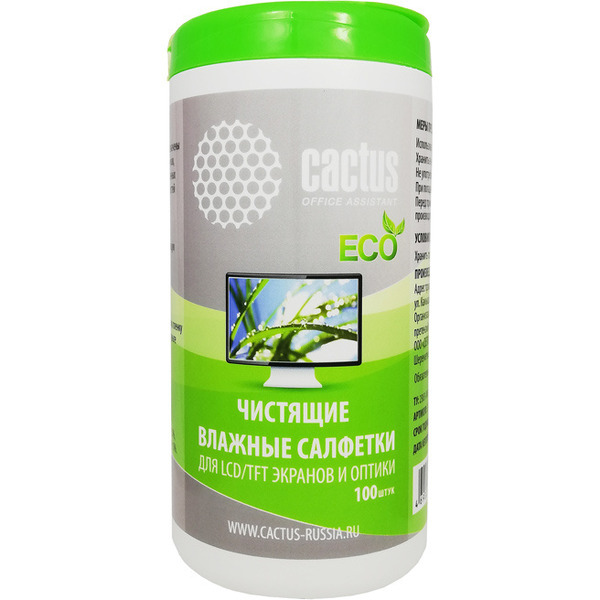 Салфетки Cactus CS-T1001E для экранов и оптики, 100шт