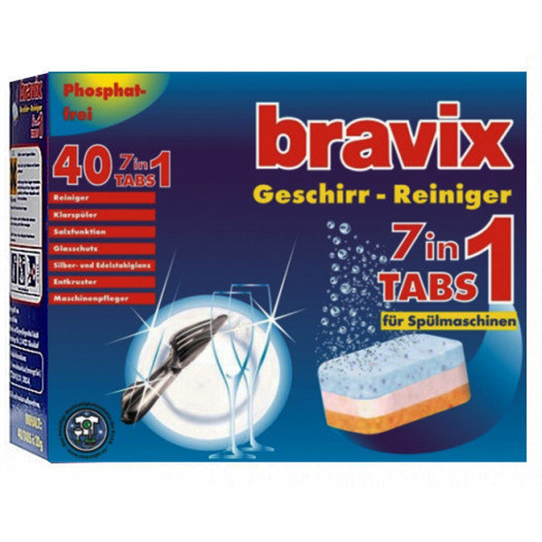 Таблетки для посудомоечной машины BRAVIX Geschirrreiniger-Tabs 7 in 1 (40 шт)