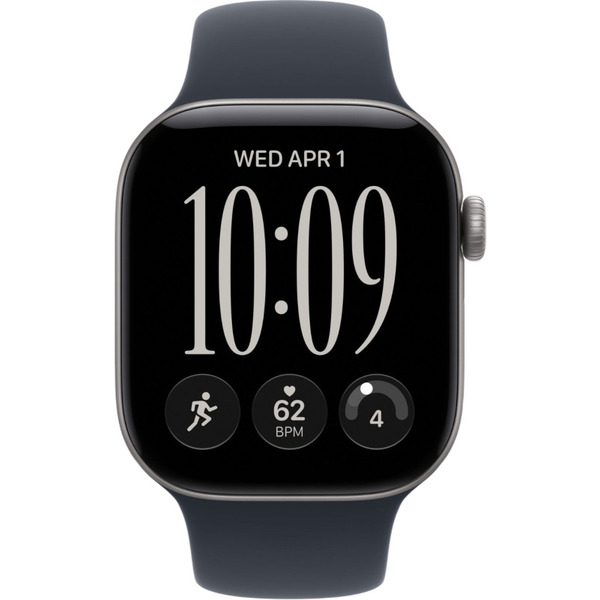 Умные часы Apple Watch Series 12 46 мм MJEJ4X/A (алюминиевый корпус, серебристый/темно‑синий, спортивный силиконовый ремешок M/L)