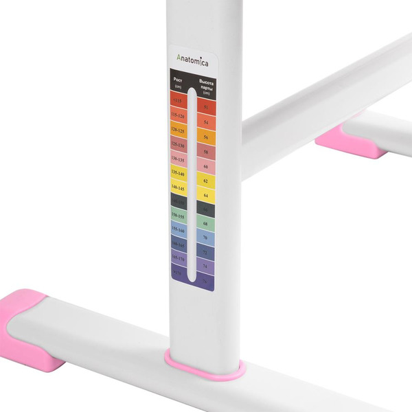 Парта+стул Anatomica Avgusta с выдвижным ящиком и подставкой (белый/розовый)