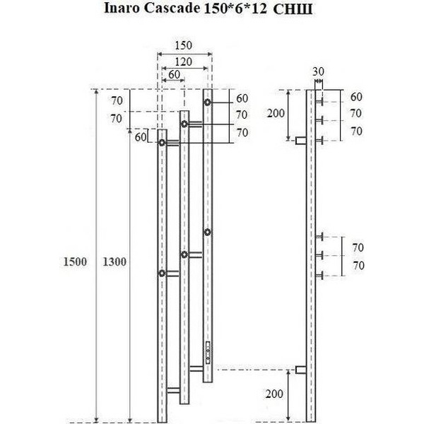 Полотенцесушитель Маргроид Ferrum Inaro 3 Cascade СНШ 150х6х12 (графит, скрытого монтажа, таймер справа)