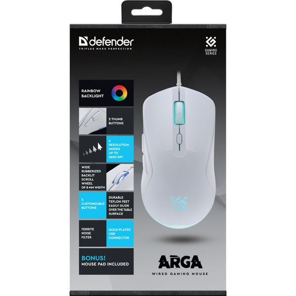 Мышь Defender Arga GM-049 52048 (белый, коврик в комплекте)