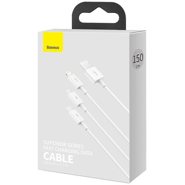 Кабель Baseus Superior Series Fast Charging Data Cable USB - M+L+C 3.5A CAMLTYS-02 (1.5 м, белый)