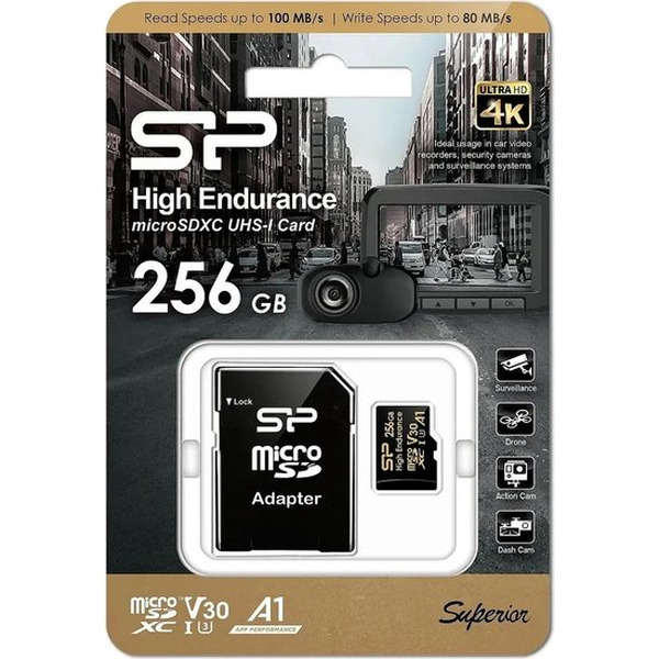 Карта памяти Silicon Power Golden Series High Endurance microSDXC SP256GBSTXDV3V1HSP 256GB (с адаптером)