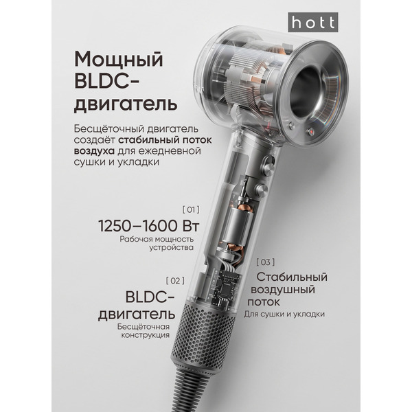 Фен Hott HTHD02-5GR (графит)