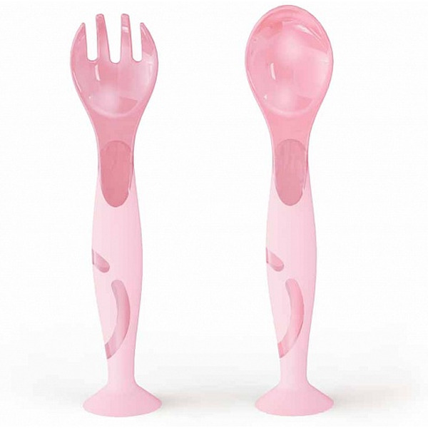 Набор: ложка и вилка на присоске Бытпласт Kidfinity 431312005 (розовый)