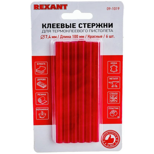 Клеевые стержни Rexant 09-1019 (6 шт, красный)