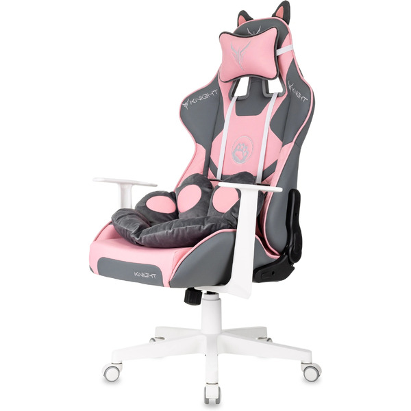 Кресло игровое Бюрократ Knight Catzy (экокожа, серый/розовый)