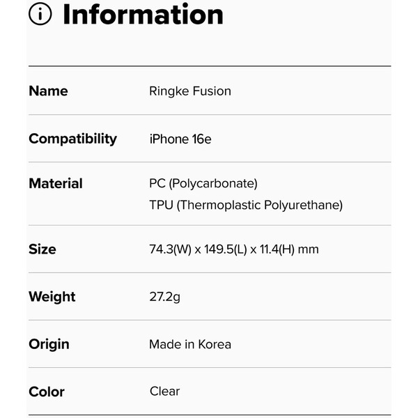 Чехол Ringke FUSION для iPhone 16e MATTE CLEAR