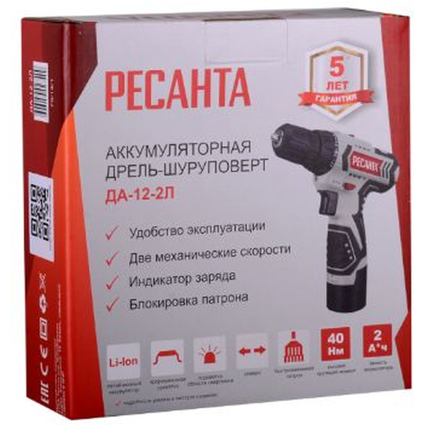 Дрель-шуруповерт Ресанта ДА-12-2Л (75/14/1)