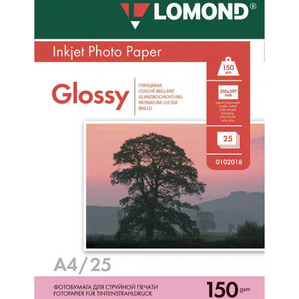 Фотобумага Lomond Глянцевая А4 150 г/кв.м. 25 листов (0102043)