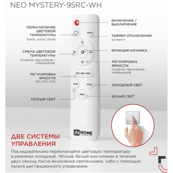 Светильник светодиодный IN HOME MYSTERY-95RC-WH (4690612060910)