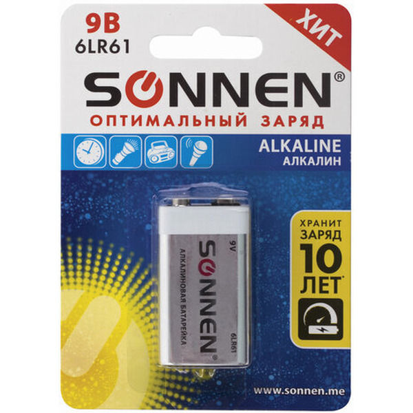Батарейка Sonnen Крона 6LR61 (9 В) alkaline (1 шт)