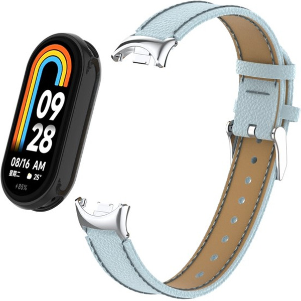 Ремешок BINGO Leather Litchi для XIAOMI Mi Band 8 Голубой