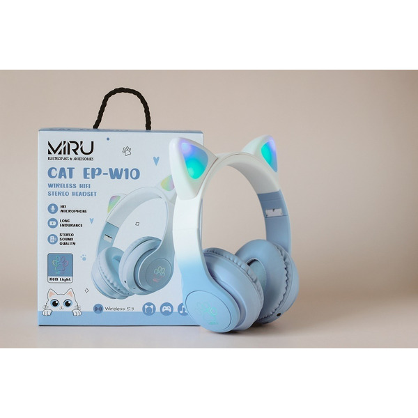 Наушники с ушками MIRU Cat EP-W10 (голубой)