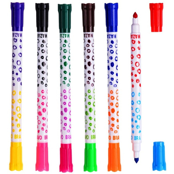 Фломастеры двухсторонние MAZARI BravoM-5072- 6 (6 шт, 12 цветов)