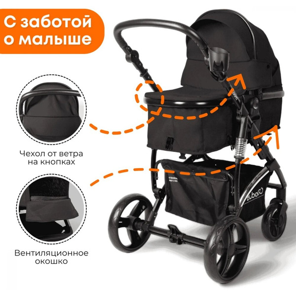 Детская универсальная коляска Bubago Zoom 2 в 1 BG 135-B-1 (черный)