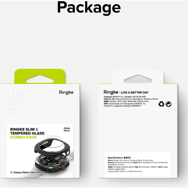 Чехол с защитным стеклом Ringke SLIM+Glass для Galaxy Watch Ultra 47mm 2024/ 2025 MATTE BLACK