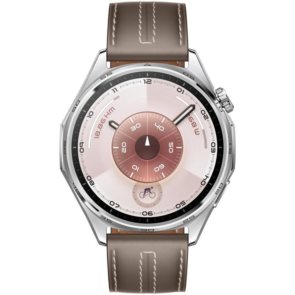 Смарт-часы HUAWEI Watch GT 6 46mm (ATM-B19) серебристый, с коричневым кожаным ремешком