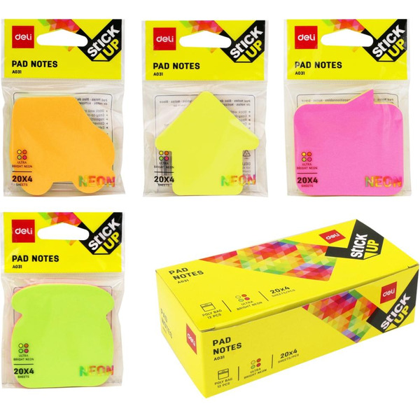 Блок для заметок с липким слоем фигурный DELI (А03102) 4 цвета