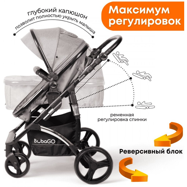 Детская универсальная коляска Bubago Zoom 2 в 1 BG 135-B-2 (темно-серый)