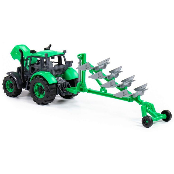 Трактор Полесье Прогресс с плугом 91307 (зеленый)