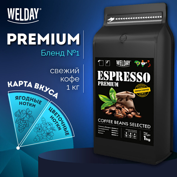 Кофе в зернах Welday ESPRESSO Premium, 1000 г