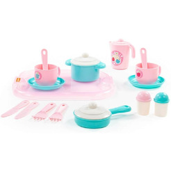 Набор игрушечной посуды Полесье Хозяюшка с подносом 80462 (на 2 персоны, в сеточке)