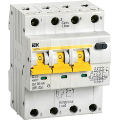 Дифференциальный автомат IEK АВДТ 34 C25 30мА MAD22-6-025-C-30
